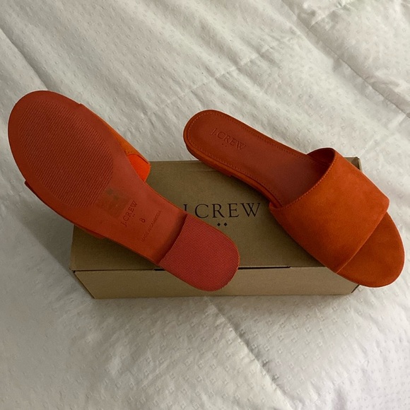 J Crew Microsuede Single Strap Orange Slide Sandal size 8 NIB - Picture 3 of 5